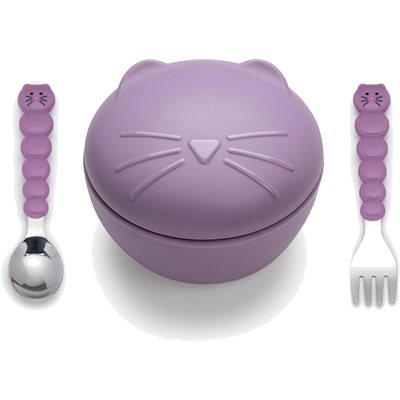 Silicone Bowl With Lid & Utensils Cat