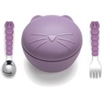 Silicone Bowl With Lid & Utensils Cat